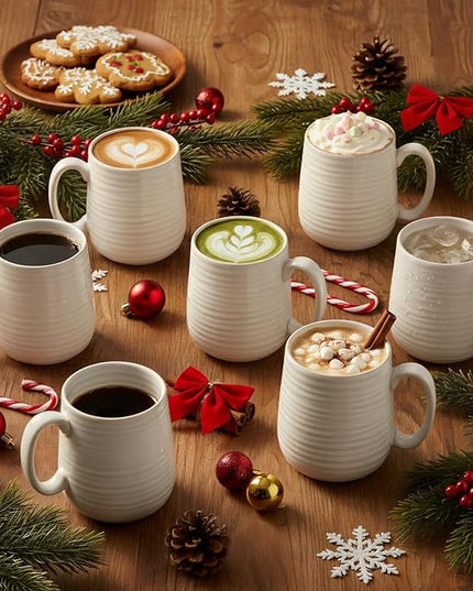 Coffee Mugs, Porcelain 15oz Coffee Cups with Handle for Dad and Mom as Gifts, Ideal for Latte, Milk, Cappuccino, Cocoa, Tea, Dishwasher and Microwave Safe, Set of 6, White
