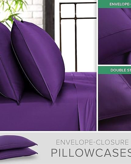 Pure Bamboo Twin Sheets, Genuine 100% Organic Viscose Derived from Bamboo Bed Sheet Set, Luxuriously Soft & Cooling, Double Stitching, 2 Year Quality Promise (Twin, Purple)