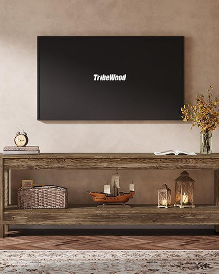 70.9-Inch Solid Wood TV Stand, Farmhouse TV Console for 65/70/80/85-Inch TVs, Entertainment Center with Storage Shelves for Living Room, Bedroom, Rustic Brown