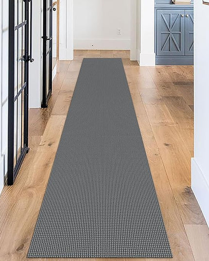 KOZYFLY Long Runners for Hallways 2x12 ft Washable Kitchen Runner Non Slip Rubber Backed Hallway Rugs Cotton Entryway Runner Rug Floor Carpet for Indoor Hall, Backdoor, Kitchen, Grey/Dark Grey