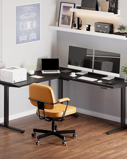 SANODESK Electric Corner L-Shaped 71 x 63 in Standing Desk, Memory Height Adjustment, Black Top Black Frame