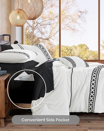 MaiRêve Embroidery Comforter Set, Boho Farmhouse Western Bedding Set, All Season Bed in A Bag Comforter Set with Sheets, Pillowcases & Shams, White California King 7 Pieces
