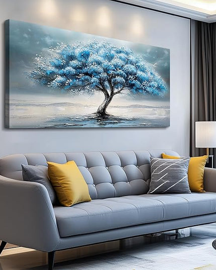 FUHAIHUA Canvas Wall Decor For Living Room Wall Art For Bedroom Large Size Office Decorations Blue Tree Paintings Abstract Wall Pictures Artworks ReadyTo Hang Dormitory Home Decoration 20"X40"