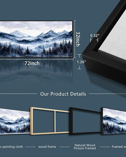 ERQINHUA Canvas Wall Art For Bedroom Large Wall Decor For Living Room Office Mural Misty and Fog Forest Painting Mountain Landscape Picture Artworks Home Decor Black Framed Ready To Hang 32x72 In