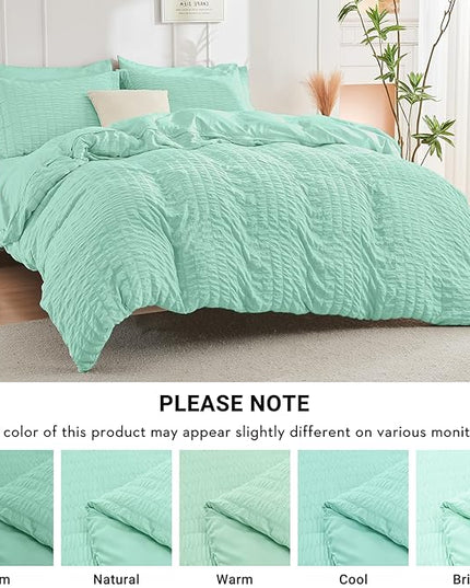 HYMOKEGE Mint Green California King Comforter Set Seersucker 7 Pieces, All Season Luxury Bed in a Bag for Bedroom, Bedding Set with Comforter, Sheets, Pillowcases & Shams