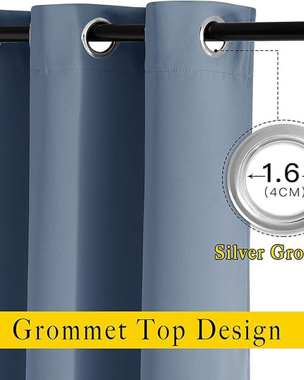 NICETOWN Stone Blue Blackout Curtains for Living Room, Window Treatment Thermal Insulated Room Darkening Grommet Drapes Sound Dampening for Bedroom, 2 Panels, W37 x L72