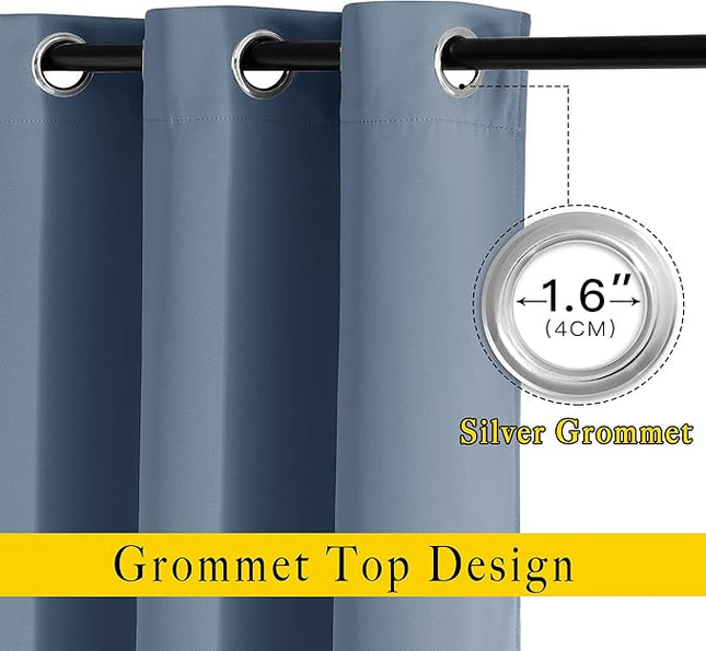 NICETOWN Bedroom Curtains Room Darkening Draperies - Grommet Top Thermal Insulated Light Blocking Energy Saving Privacy Drapes for Flat/Home Office, Stone Blue, 2 Panels, W52 x L63