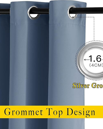 NICETOWN Light Blocking Curtains and Drapes Extra Long 120" - Grommet Room Darkening Thermal Insulated Solid Grommet Window Treatment for Hall/Villa, Stone Blue, 2 Panels, 52" W by 120" L