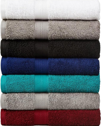 Amazon Basics 6 Piece Oversized Fade resistant Towel set, 100% Cotton towels for bathroom, soft and absorbent, 2 Bath Towels, 2 Hand Towels and 2 Washcloths bathroom towel set, Teal
