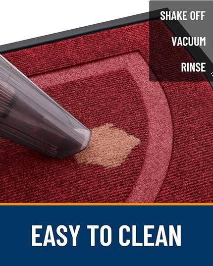 OLANLY Half Circle Door Mat Indoor Outdoor Entrance Welcome, Waterproof All-Season, All-Weather Doormat, Sturdy Natural Rubber, Low Profile, Easy Clean Patio Porch Entryway Mat, 47x23, Wine Red