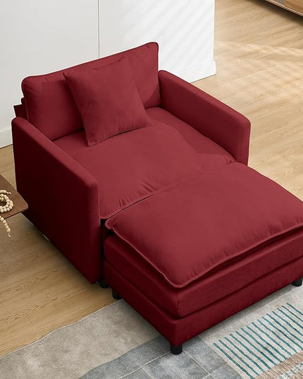 SZLIZCCC 56.3''D Oversized Chaise Lounge Chair Indoor, Comfy Chenille Upholstered Sofa Chair with Ottoman, Deep Seat Single Sofa Couch with 1 Pillow for Living Room(Wine red, 56.3''-Single)