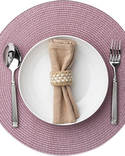 Round Placemats Set of 6 Plastic Woven Placemats Washable Wipeable Table Mats for Dining Table Heat Resistant Non-Slip Circle Place Mats (Lilac)