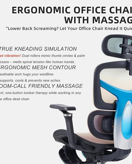 Ergonomic Home Office Desk Chair with Massage Lumbar Support，4D Headrest & 5D Armrests, Reclining Big and Tall 400LBS Mesh Chair with Footrest，Adjustable Back High and Seat Depth (Black Rainbow)