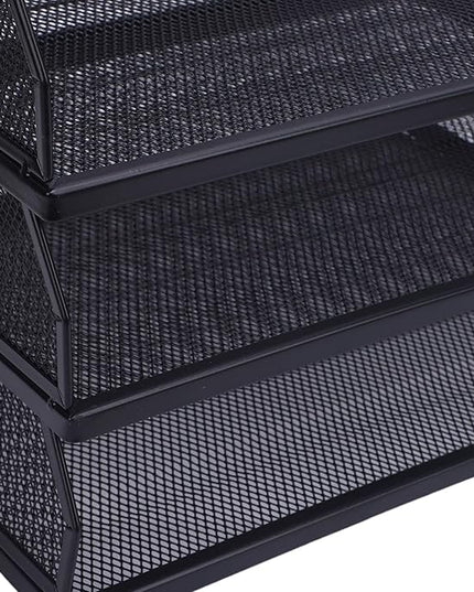3 Tier Paper Organizer 3 Tray Letter Storage Mesh Desk A4 File Sorter with Top Box Pen Container for Home School Office Desk Organization Iron Metal Mesh Design
