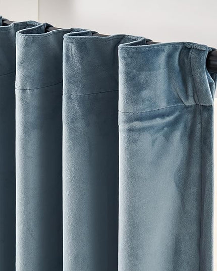 Lazzzy Blackout Velvet Blue Curtains 96 Inches Long Thermal Insulated Room Darkening Lined Curtain Drapes Luxury Back Tab Window Treatments for Bedroom Living Room 2 Panels, 52 x 96 Inch, Aegean Blue