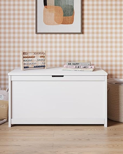 Child Craft Harmony 33” Wood Toy Box, Large Storage Chest, Plenty of Storage, 2 Safety Hinges, Standard Ventilation Hole on Back, 6 Cubic Feet of Storage (Matte White)