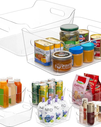 Tiawudi Set of 8 Clear Plastic Storage Bins, 2 Extra Large and 6 Small Storage Containers for Pantry Organization, Multi-Use Organizer Bins for Home, Kitchen, Cabinet, Bathroom, Fridge & Freezer