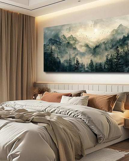 FUHAIHUA Large Framed Wall Decor For Living Room Canvas Wall Art For Office Farmhouse Wall Decorations For Bedroom Forest Fog Landscape Paintings Modern Pictures Artwork Room Home Decor 24x48 In