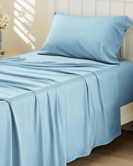 Bedsure Cooling Sheets Twin XL, Rayon Derived from Bamboo, Breathable & Soft Twin XL Sheet Sets, Deep Pocket Up to 16 Inches, Hotel Luxury Silky Dorm Bedding for Hot Sleepers, Aqua
