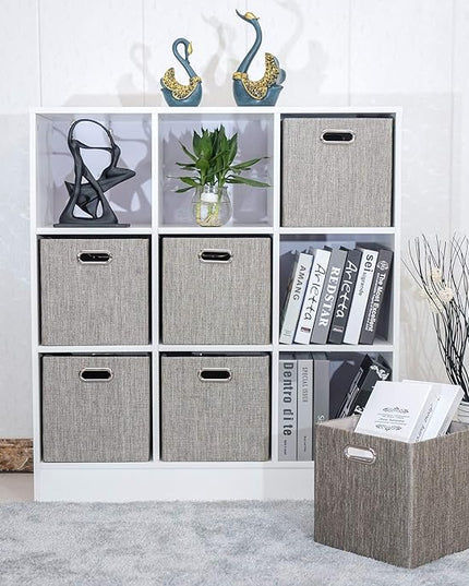 Posprica Storage Basket Bins,12×12 Foldable Storage Cube Boxes Fabric Drawer for Closet Shelf Cabinet Bookcase,4pcs,Coffee