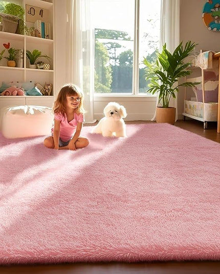 Ophanie Pink Rug for Bedroom Girls, Kids Fluffy Kawaii Fuzzy Furry Shag Area Rug, Cute Plush Soft Shaggy Bedside Indoor Floor 4x6 Carpet for Teen Nursery Dorm Home Room Decor Aesthetic