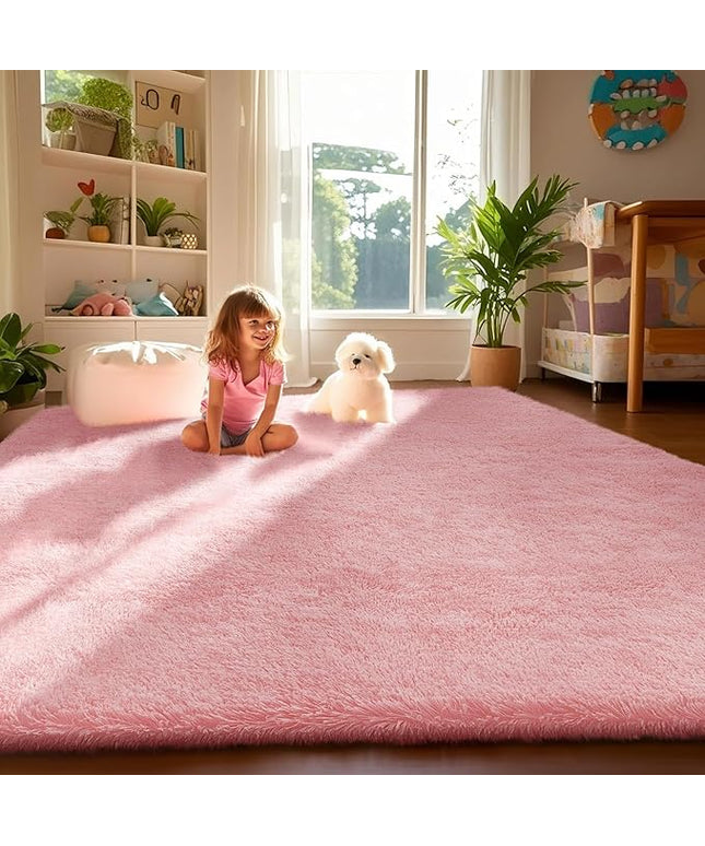 Ophanie Pink Rug for Bedroom Girls, Kids Fluffy Kawaii Fuzzy Furry Shag Area Rug, Cute Plush Soft Shaggy Bedside Indoor Floor 4x6 Carpet for Teen Nursery Dorm Home Room Decor Aesthetic