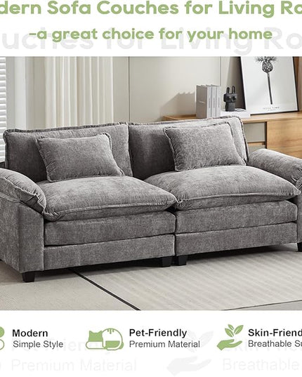 86" Modular Sectional Sofa, Comfy Cloud Couch Sectional Sofa with Ottoman, Chenille Sofa Sleeper Deep Seat Sofa with Throw Pillows for Living Room (Light Gray, 86"- Loveseat)