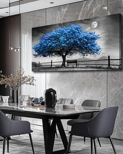FUHAIHUA Canvas Wall Art For Living Room Wall Decor For Bedroom Office Wall Decoration Black And White Landscape Painting Blue Tree Pictures Artwork Room Aesthetic Home Decor 20x40 In