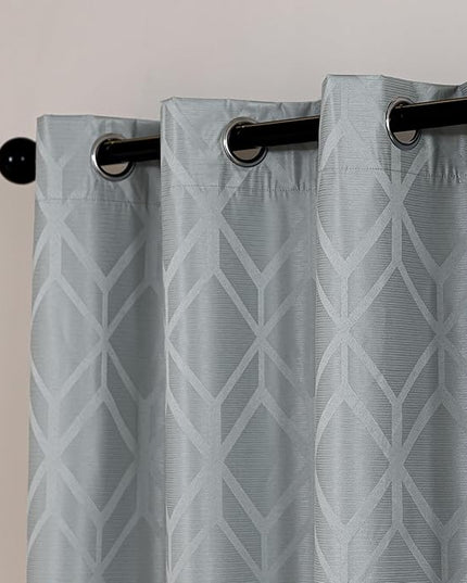 Amazon Basics Jacquard 2-Piece 100% Blackout Curtains, Living Room and Bedroom Drapes, Thermal Insulated Window Treatment, 52"x72", Light Grey