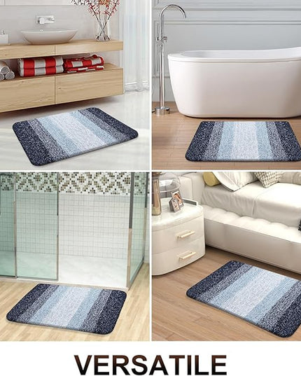 OLANLY Bathroom Rug Set 2 Piece, Soft Absorbent Microfiber Bath Rug Set, Non-Slip, Machine Wash Dry, Plush Shaggy Bath Mats for Bathroom (47"x20"+24"x16", Dark Blue)