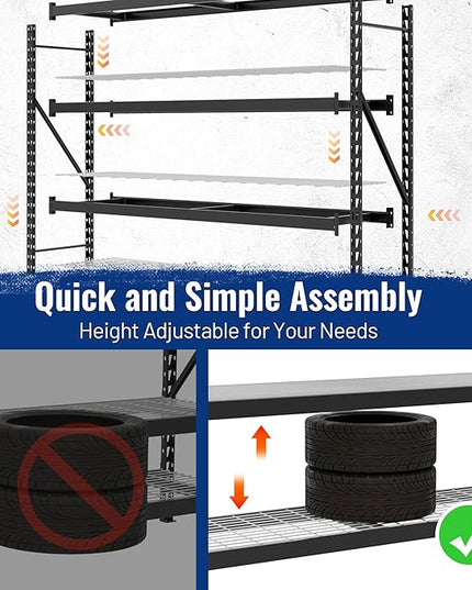 WORKPRO 77" Garage Shelving Unit, 8000LBS Heavy Duty Metal Storage Rack, Extra Wide Adjustable 4-Tier Shelves for Warehouse, Basement, and Garage, 77" W X 24" D X 72" H, Black
