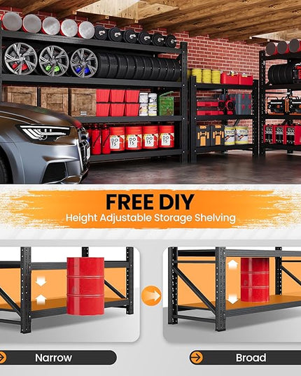 79”W Garage Shelving Heavy Duty, 7000LBS Metal Storage Shelves, 24” Deep Storage rack shelf, Steel Tall Industrial Shelving , 4 Tier Adjustable Standing Shelf for Warehouse / Shop 79"W x 24"D x 79"H