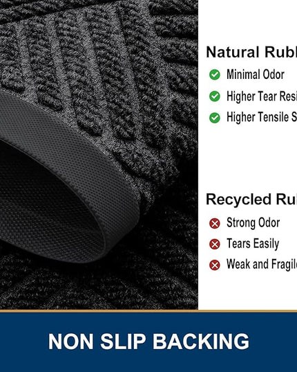 Smiry Half Circle Front Door Mat Outside Entrance, Heavy Duty Outdoor Indoor Natural Rubber Doormat, Non Slip, Trap Dirt and Moisture, Easy Clean, Low Profile Patio Porch Entryway Mat, 29.5x17, Black