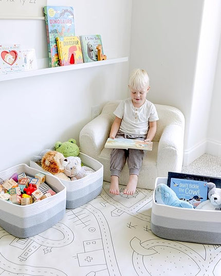 NaturalCozy Storage Baskets 16.8”x13”x7.6” Cotton Rope Woven Baskets for Organizing 3-Pack | Toy Storage Bins | Basket for Shelves, Laundry, Blanket, Clothes, Closet, Kitchen, Bathroom, Gifts