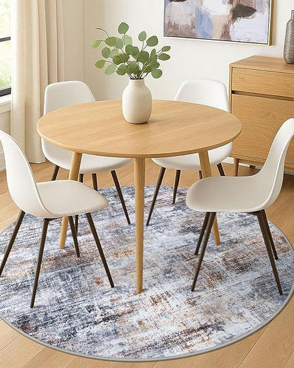 IOHOUZE Abstract Round Area Rug 6 Ft Washable Circle Rugs Large Round Rug Non Slip Thin Soft Circle Rugs, Printed Faux Wool Floor Carpet for Bedroom Living Room Dining Room Nursery, Orange Grey
