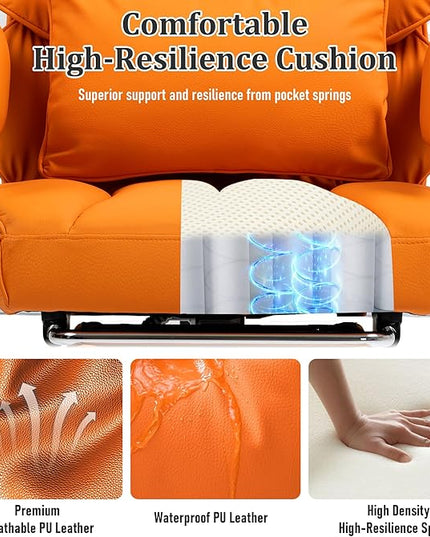 DYHOME 500 lbs Reclining Massage Office Chair with Foot Rest, Executive Home Office Chairs for Heavy People, High Back Computer Desk Chair, Pocket Spring Cushion, Big and Tall Ergonomic Chair, Orange
