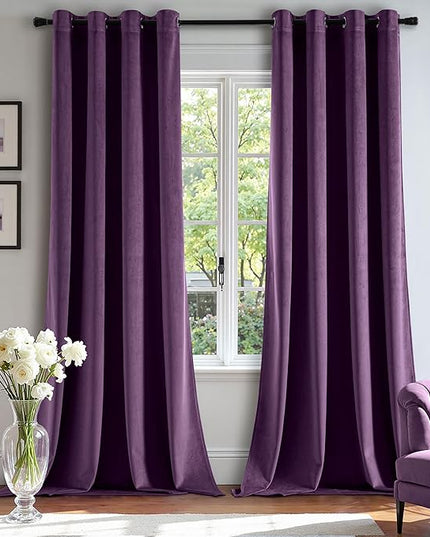 MIULEE Velvet Curtains Purple Elegant Grommet Thermal Insulated Soundproof Room Darkening Curtains/Drapes for Classical Living Room Bedroom Decor 52 x 84 Inch Set of 2