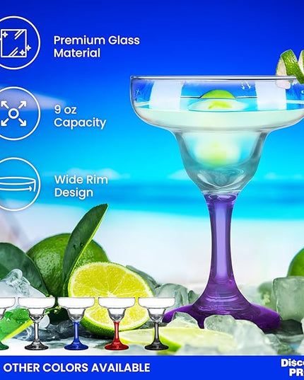 DISCOUNT PROMOS 10 Margarita Glasses Set, 9 oz. - Classic, Smooth, Barware, Glassware - Purple