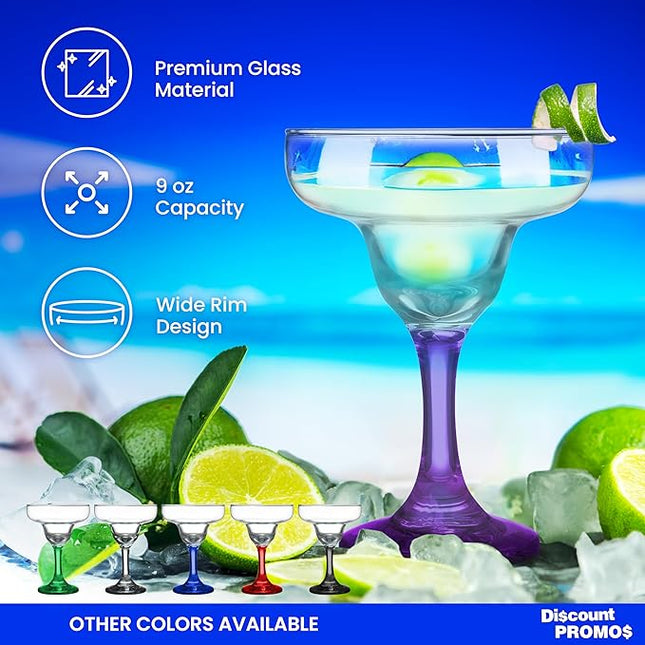 DISCOUNT PROMOS 10 Margarita Glasses Set, 9 oz. - Classic, Smooth, Barware, Glassware - Purple