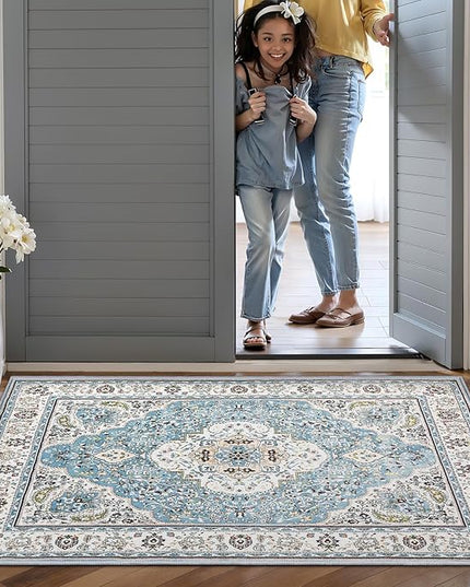 Ciicool Washable Vintage Area Rug, 2x3ft Small Boho Rug, Ultra Soft Rugs for Entryway, Non-Slip Entry Rugs Oriental Low-Pile Indoor Mat Floor Carpet for Entrance Bedroom Kitchen Bathroom Foyer Decor