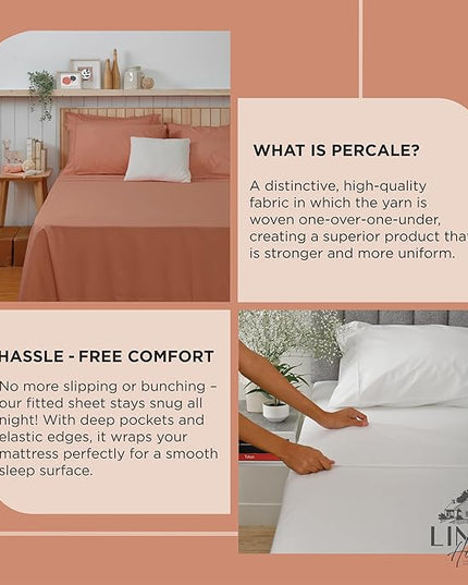 Linen Home 100% Cotton Percale Pillowcases King Size, Tera Clay, 2 Pieces of Pillow Case, Crisp and Cool Strong Bed Linen, 20 inches X 40 inches