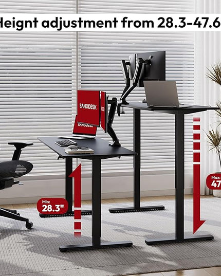SANODESK Electric Standing Desk 71x32 Inch Height Adjustable Stand Up Desk Home Office Computer Workstation Sit Stand Home Office Desk with Splice Board (Black Frame + Black Top)