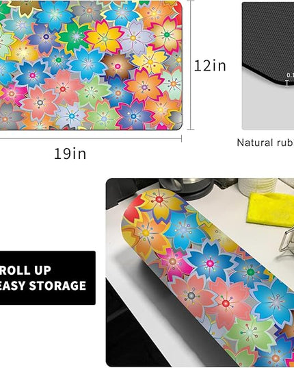 Coffee Mat for Kitchen Counter - Hide Stain Absorbent Dish Drying Mat, Rubber Coffee Bar Mats, Drying Pads, Accessories Fit Under Tea Pot, Cafe Maker, Espresso Machine, Dish Rack, 19"x12", Flowers