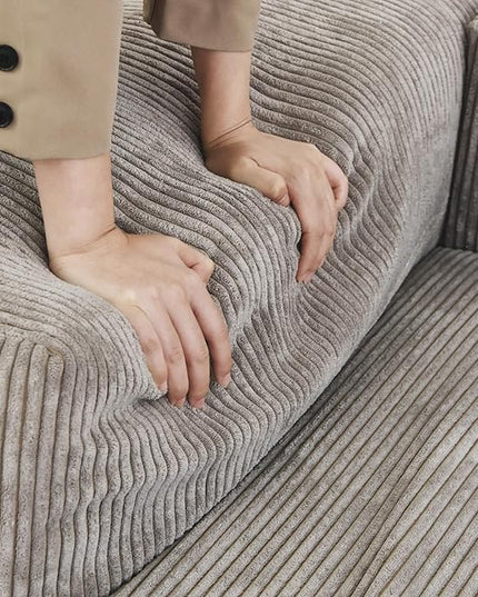 JACH 102" Sectional Couch Sofa with 4 Pillows, Corduroy Comfy Modular Sectional Sofa, Cushion Covers Removable, Love Seat Soft Couches for Living Room, Office, Apartment, Light Brown