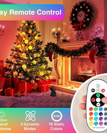 RGBW Christmas Spot Lights Indoor 6W Up Lights Indoor with Remote Control 16 Color Changing Uplighting Indoor 120V LED Spotlight Indoor Dimmable Uplights Indoor for Parties Plant Decor, 2 Pack