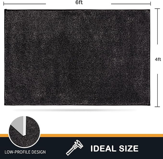 PURRUGS Easy Care Area Rug 4ft x 6ft, Non-Slip Machine Washable Entryway Rug, Dog Door Mat, Stain Resistant Accent Rug for Hallway, Living Room, Bedroom and Mudroom, Charcoal