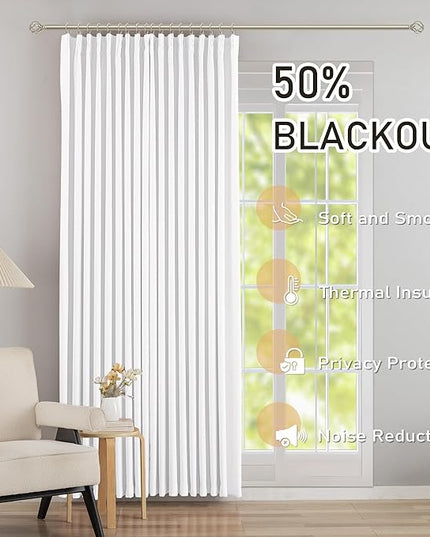 DONREN Pure Withe Pinch Pleated 50% Blackout Curtains with Hooks - 96 inch Length Room Darkening Thermal Insulated Window Curtain Panels for Living Room Bedroom 2 Panel 40" Wx96 L