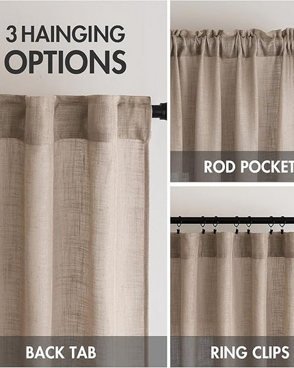 MIULEE Taupe Linen Curtains 90 Inch Long for Bedroom Living Room, Soft Thick Linen Textured Window Drapes Semi Sheer Light Filtering Back Tab Rod Pocket Burlap Look Farmhouse Country Decor, 2 Panels
