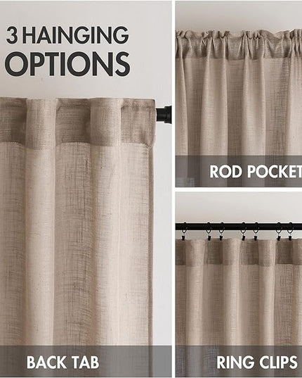 MIULEE Taupe Linen Curtains 96 Inch Long for Bedroom Living Room, Soft Thick Linen Textured Window Drapes Semi Sheer Light Filtering Back Tab Rod Pocket Burlap Look Farmhouse Country Decor, 2 Panels