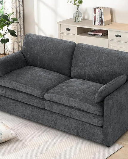 69" Chenille Modern Couch with Cozy & Soft Backrests, 2 Seats Sofa with 2 Extra Pillows, Comfy Upholstered Sofa with Thicker Cushions for Living Room, Office, Grey